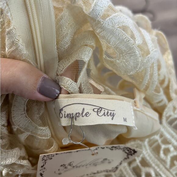 Simple City Ivory Slip Dress With Lace & Mesh Overlay Back Zipper Size Medium - Picture 6 of 7